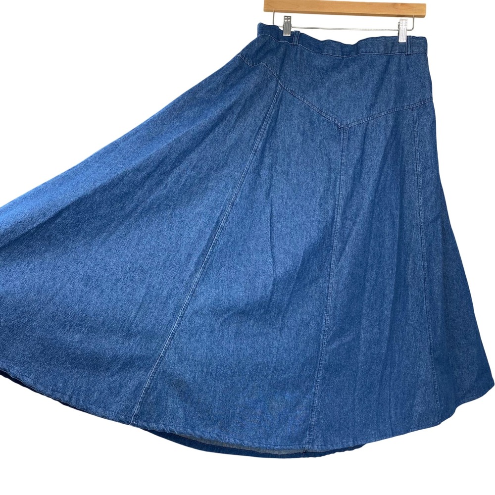 Vtg Crazy Cowgirl Denim Maxi Skirt Western Flared High Waist Medium Basque Waist